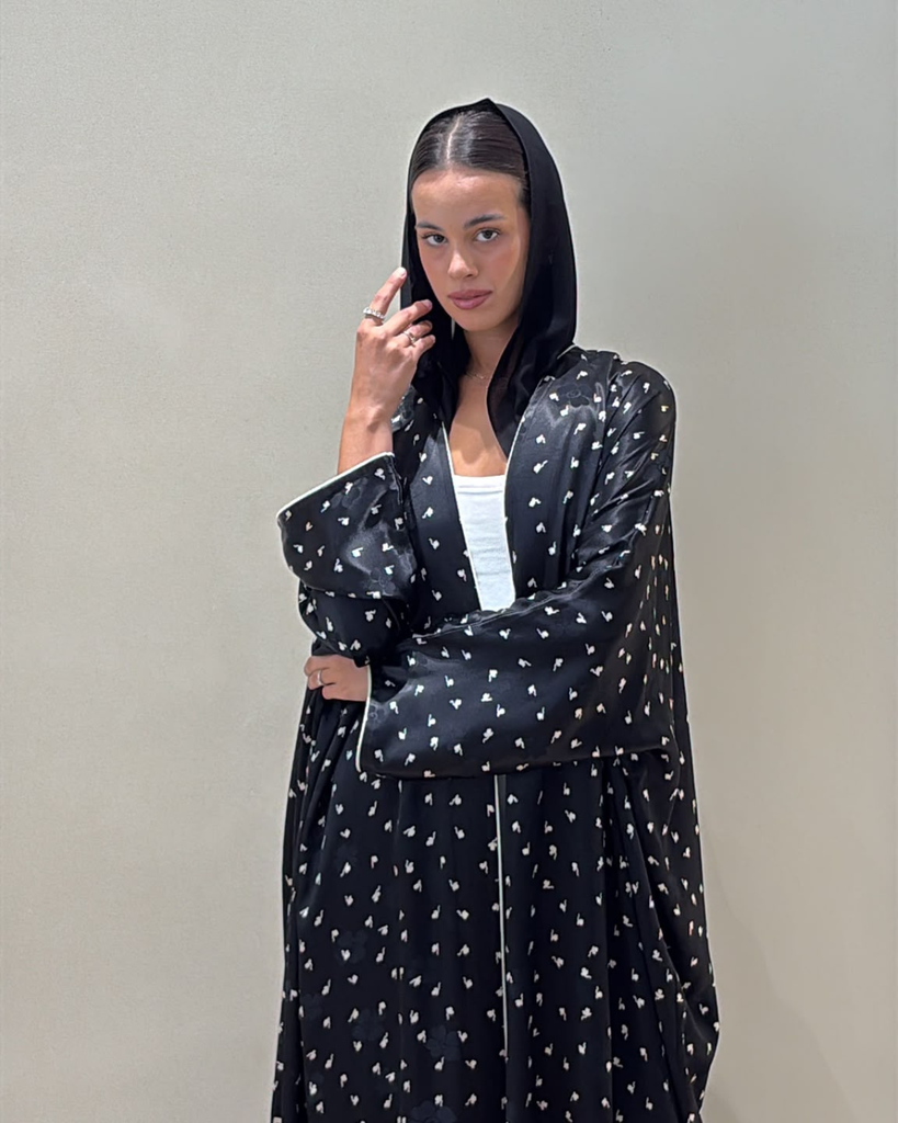N0007 - Black Satin Floral-Patterned