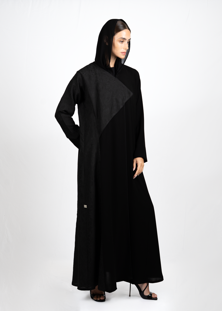 D4-0005 Black Textured-Overlap Crepe Abaya