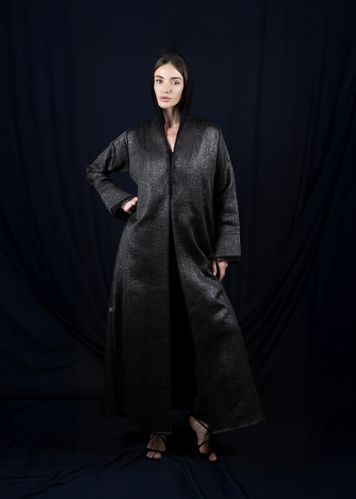 D2-0013 Black Glimmer-Textured Abaya
